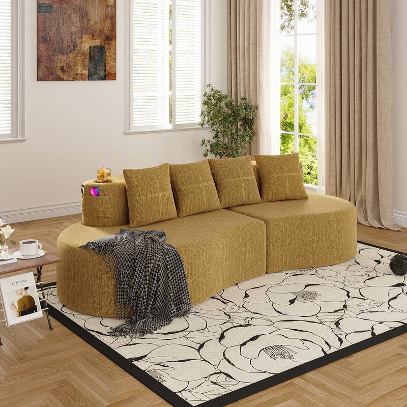 Modern Curved Sectional 3 Seat Minimalist Elegant Half Moon Sofa Compressed Modular Sectional Sofa for Living Room, Office - Mustard yellow