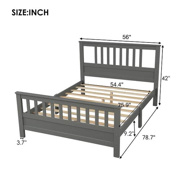 dimension image slide 2 of 3, Wood Platform Bed with Headboard and Footboard