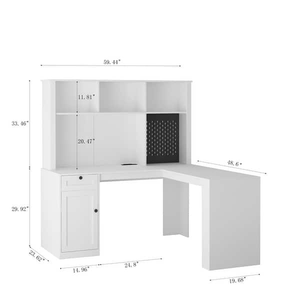 59.44" Computer Desk with Drawers Bookshelf Outlet