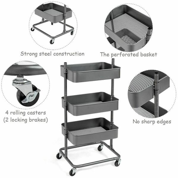 3-Tier Utility Carts with Brakes