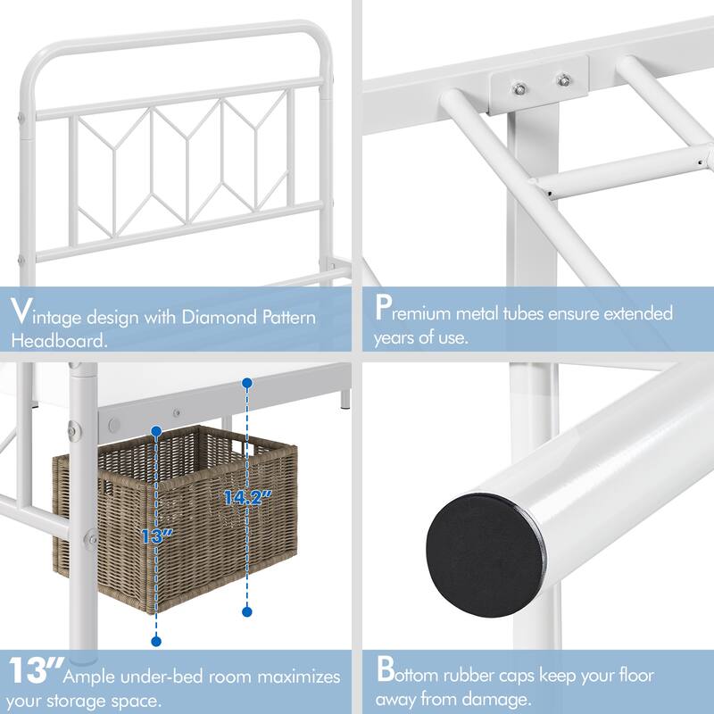 Yaheetech Metal Bed Frame with Diamond Pattern Headboard