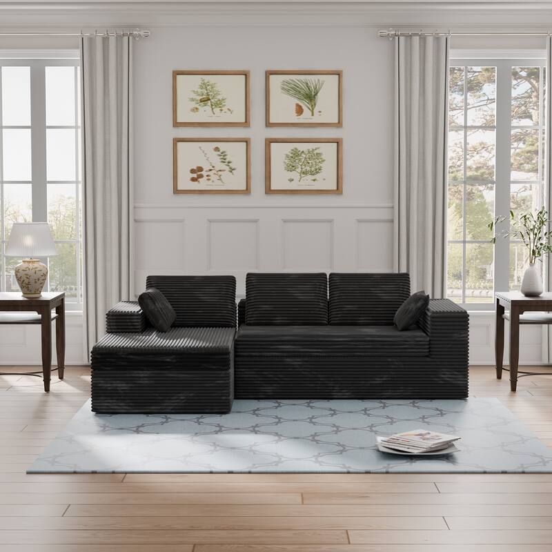 Modland 108" Boneless Cloud Couch, Modular L-Shaped Sectional Sofa, No Assembly, Corduroy