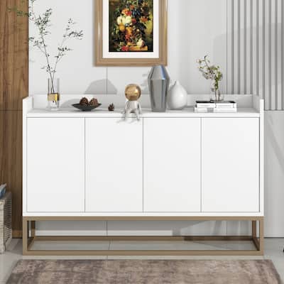 Elegant 4-Door Sideboard for Small Spaces with Adjustable Storage and Gold Legs
