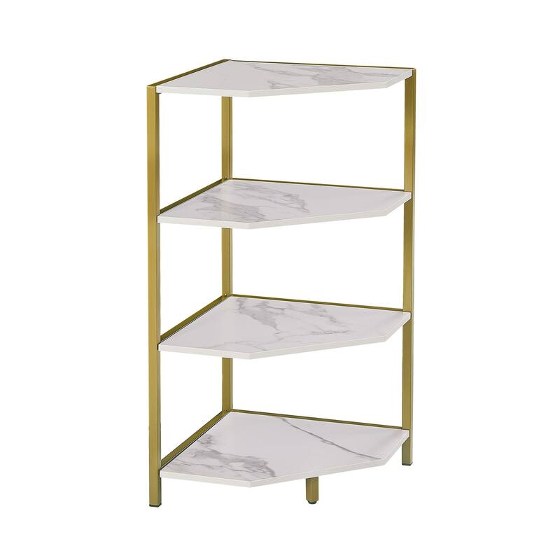 Javlergo Free-Standing 4-Tier Industrial Corner Bookcase Triangle Open Shelf with MDF & Metal Frame for Living Room