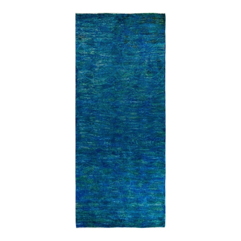 Vibrance, One-of-a-Kind Hand-Knotted Area Rug - Blue, 4' 4" x 10' 3" - 4' 4" x 10' 3"