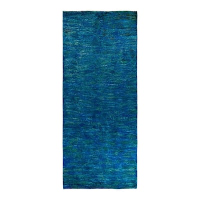 Vibrance, One-of-a-Kind Hand-Knotted Area Rug - Blue, 4' 4" x 10' 3" - 4' 4" x 10' 3"