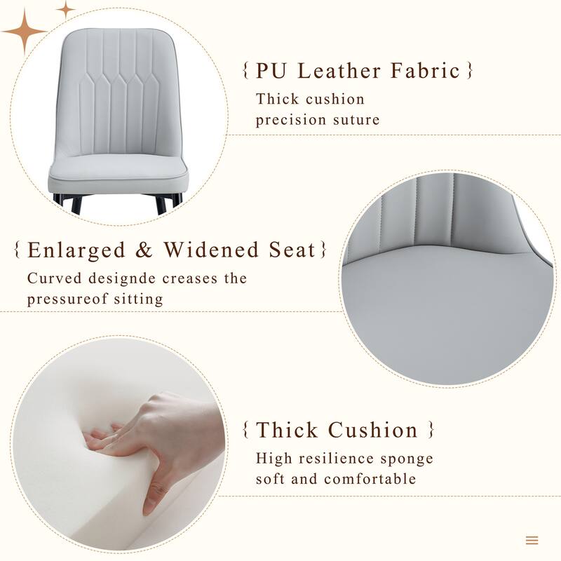 Armless PU Leather Chairs Accent Chairs with Metal Legs, Minimalist Dining Table & Chairs Set for Dining Room