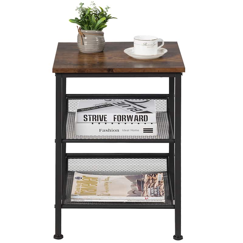 Costway 3-Tier Industrial End Side Table Nightstand W/2 Adjustable - 16'' x 16'' x 22''
