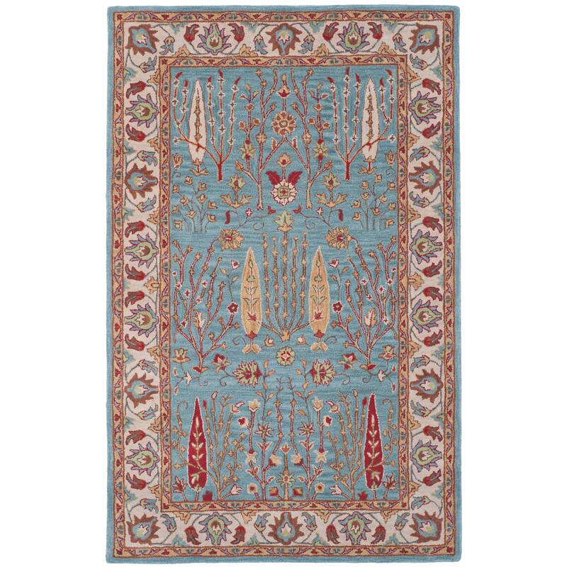 SAFAVIEH Handmade Heritage Sweet Heart Traditional Oriental Wool Rug - 5' x 8' - Blue/Ivory