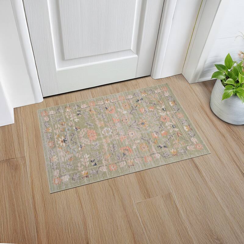 Crosswood Helen Traditional Floral Indoor Polyester Area Rug - 2' x 3' - Sage/Gold