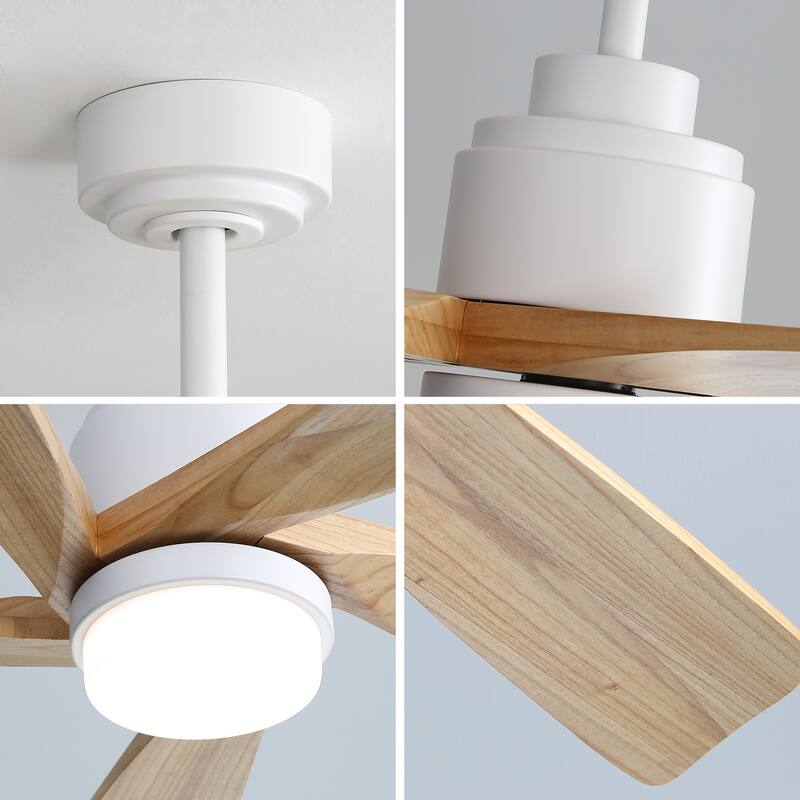 Modern Ceiling Fan Light with Adjustable Lighting and Remote Control, Featuring 5 Solid Wood Blades for Bedroom and Living Room