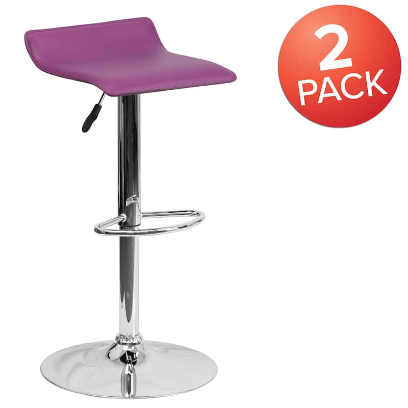 2 Pack Contemporary Vinyl Adjustable Height Barstool with Solid Wave Seat - 15"W x 15"D x 25.5" - 34"H