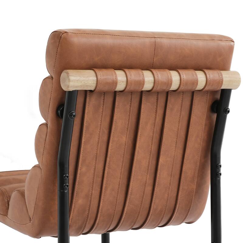 Set of 4 26.in Modern Upholstered Counter Height Bar Stool with Ribbed Backrest and Solid Wood & Metal Frame