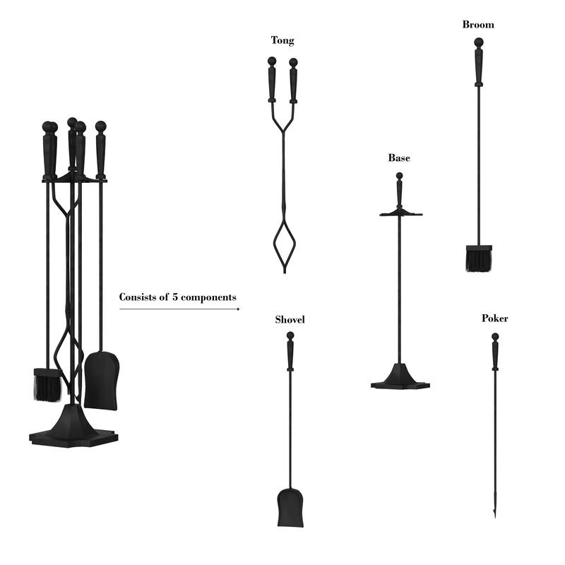 Lavish Home 5-Piece Fireplace Tools Set, Black