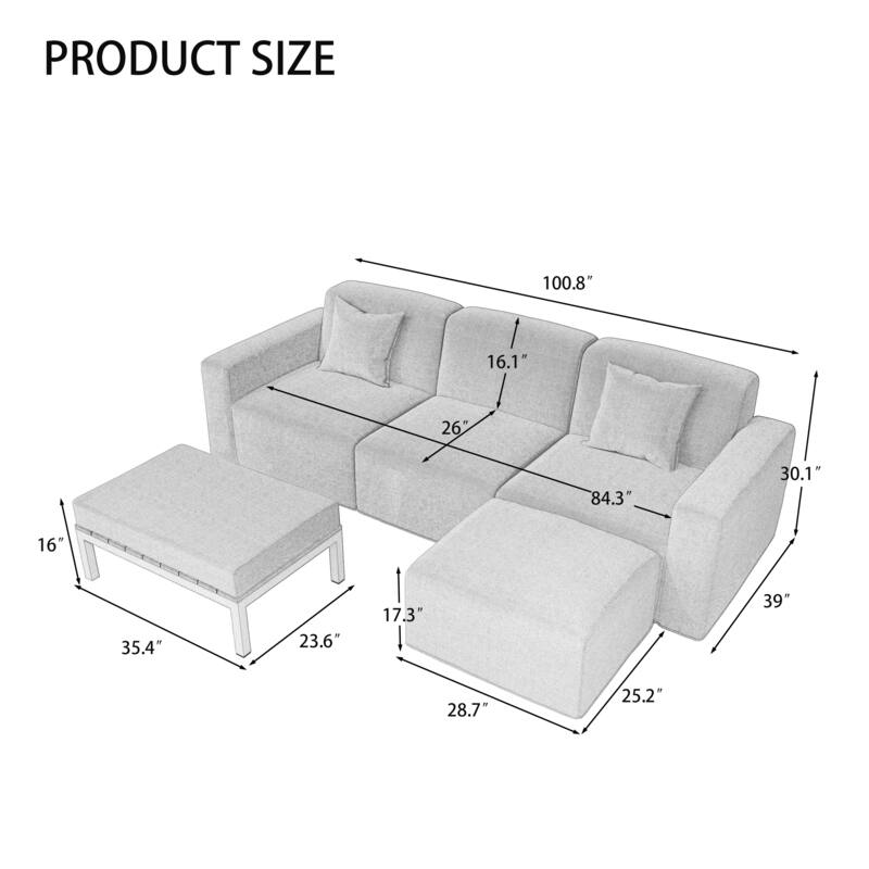 5-Piece Modular Sets Sectional Sofa Set Patio Conversation Sets
