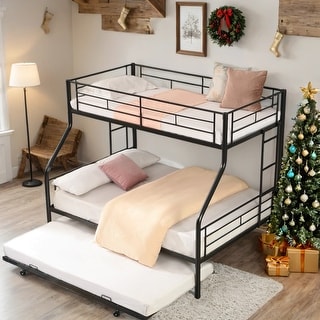 Metal Twin Over Full Bunk Bed Kids Bed with Trundle and Under-bed Storage