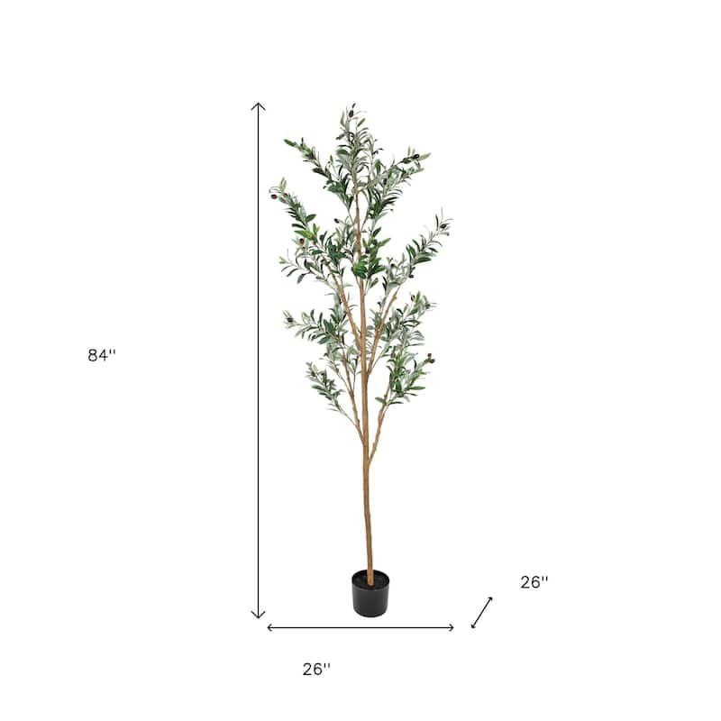HomeRoots Set Of Two 84" Green Artificial Olive Trees in a Black Pot - 26.00 in. x 84.00 in. x 26.00 in.