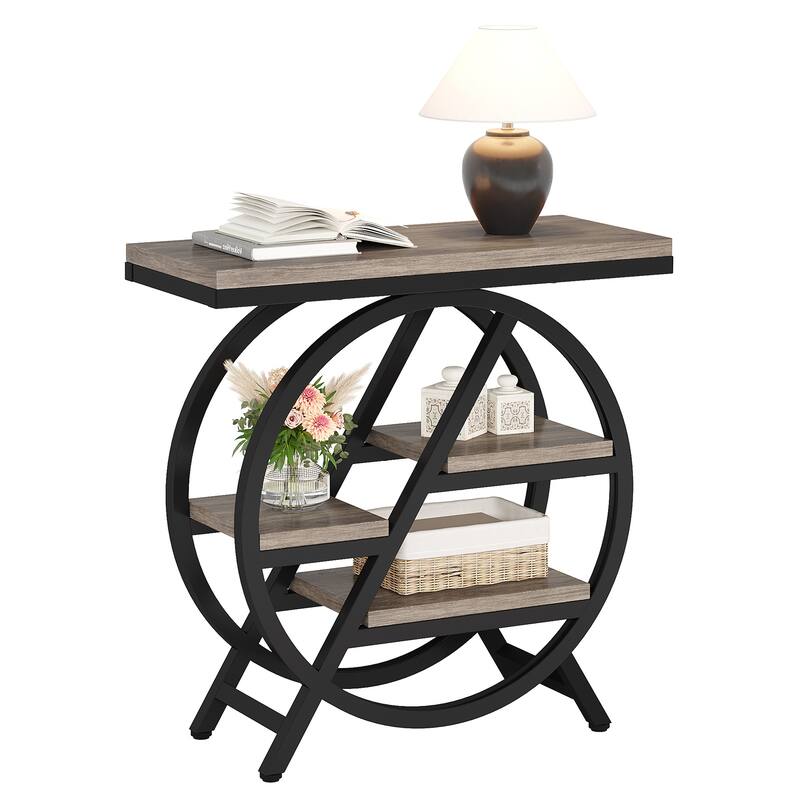 25.59 Inches 3-Tier Narrow End Table with Storage - Engineered Wood Side Table Sofa Side Table with Metal Frame
