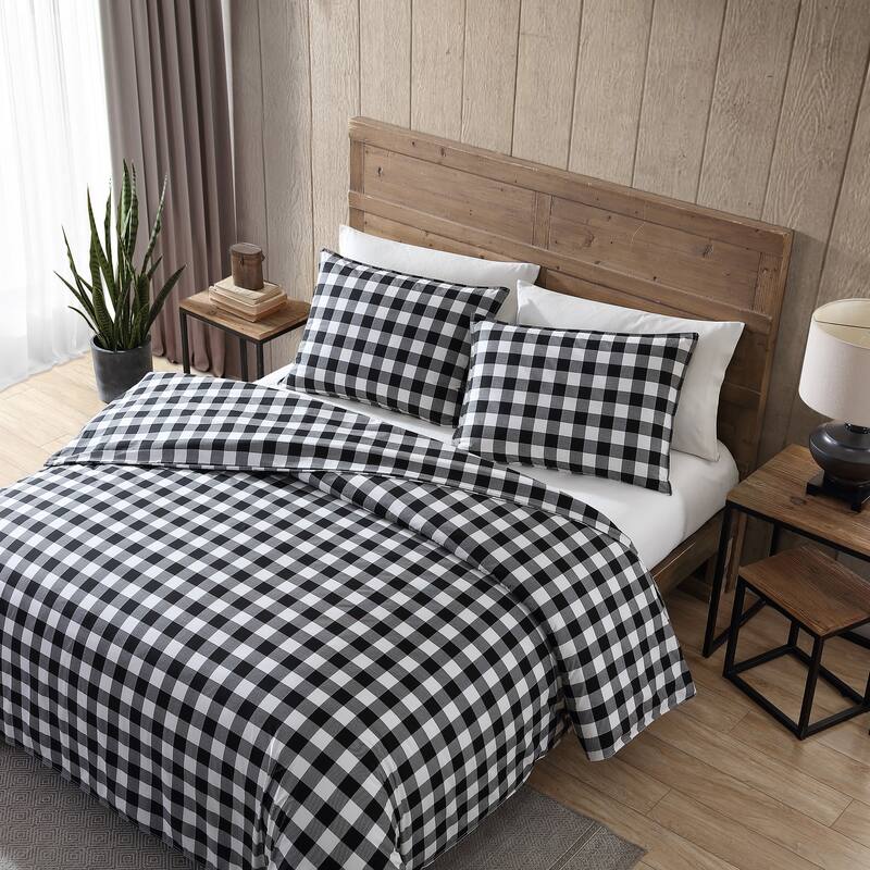 Eddie Bauer Mountain Plaid Black/White Cotton Comforter Set