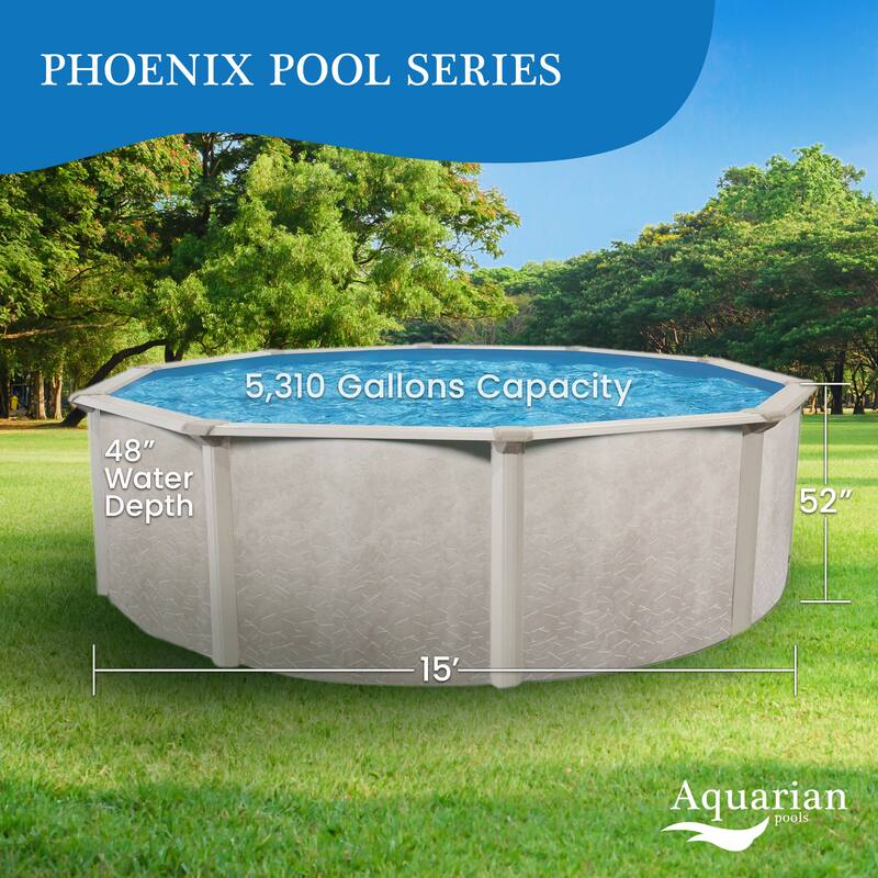 Aquarian Phoenix Series 15 Foot x 52 Inch Steel Frame Above Ground Swimming Pool - 0.01