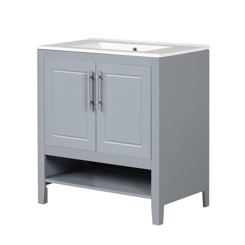 30" Bathroom Vanity Set with Sink, Solid Wood & MDF Board, Freestanding with Multi-Functional Drawers & Doors