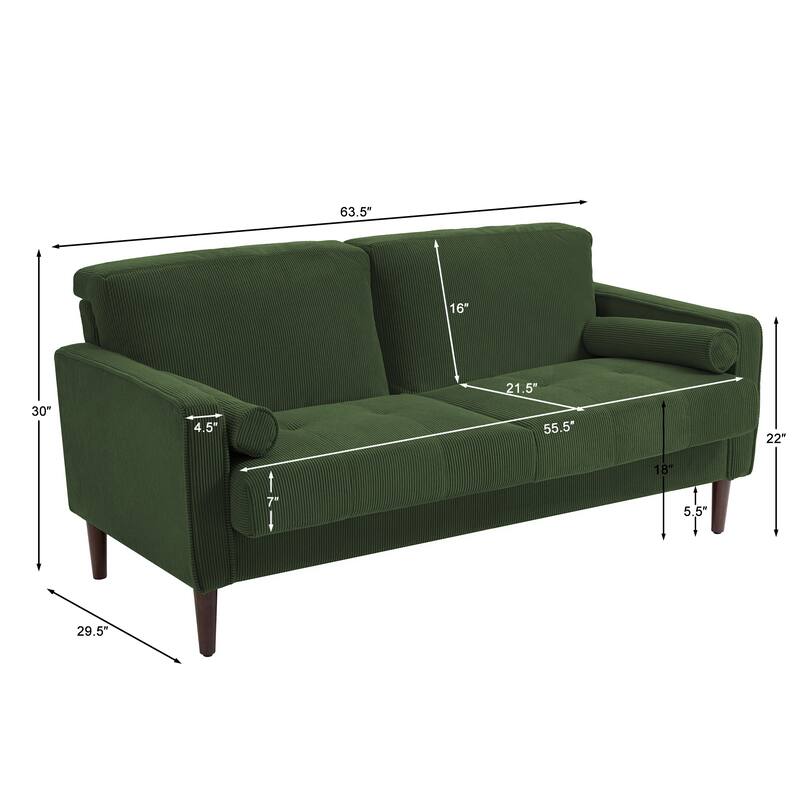 Corduroy 61.9" Loveseat Sofa Square Armrests