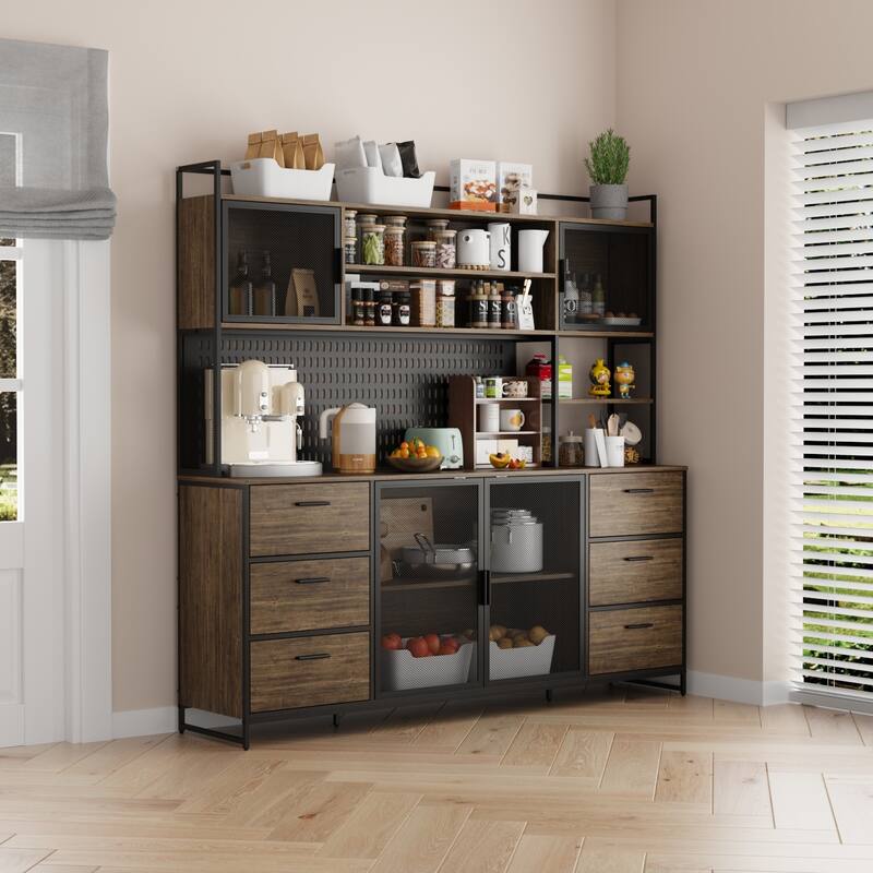 70.9"W Kitchen Pantry Storage Cabinet with Cupboard & Microwave Stand