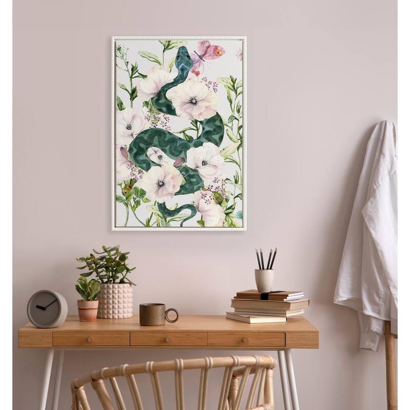 Kate and Laurel Sylvie Beaded Snake Floral Framed Canvas by Nikki Chu