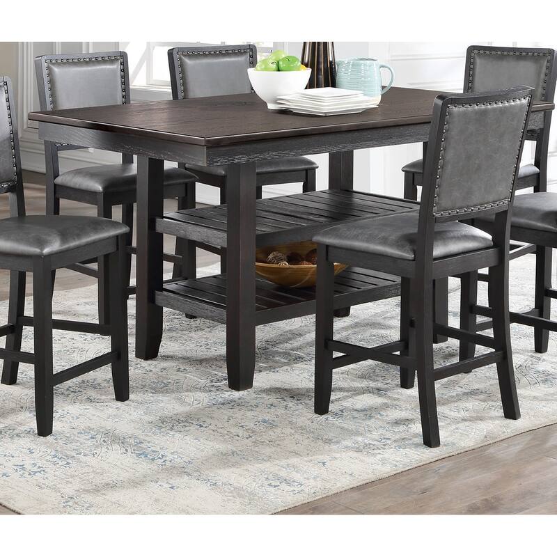 1pc Cunter Height Dining Table Dark Coffee Finish Kitchen Breakfast Dining Room Furniture Table w 2x Storage Shelve Rubb