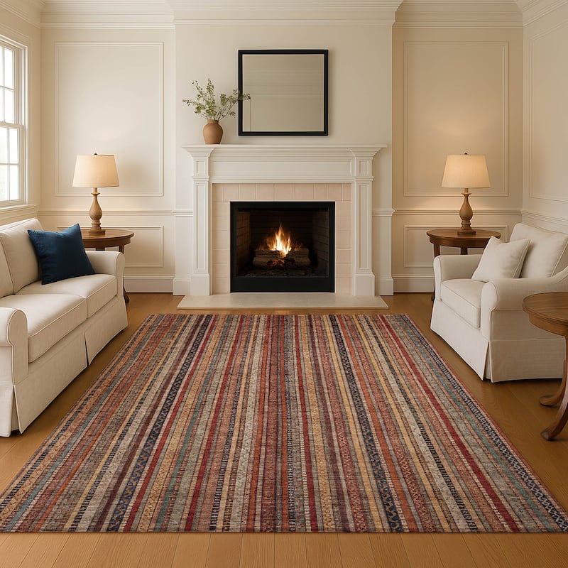 Premium Washable Super Soft Striped Mayfield Rug - Paprika - 5' x 7'6"