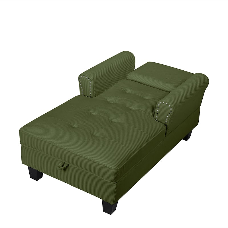 Elegant Corduroy Indoor Recliner Chair Upholstered Lounge Chair Sleeper Sofa Bed Storage Bench with Nailhead Trim