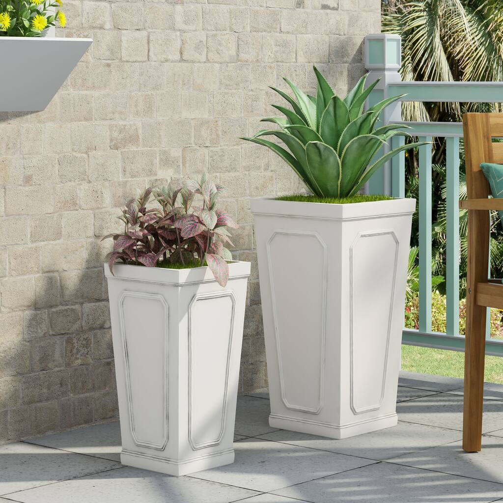 Burgos Outdoor Cast Stone Outdoor Medium and Large Tapered Planter Set by Christopher Knight Home