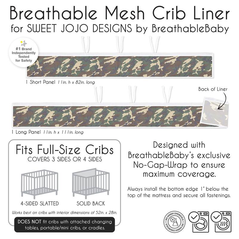 Sweet Jojo Designs + BreathableBaby Breathable Mesh Crib Liner Woodland Camo Boy - Rustic Forest Army Camouflage