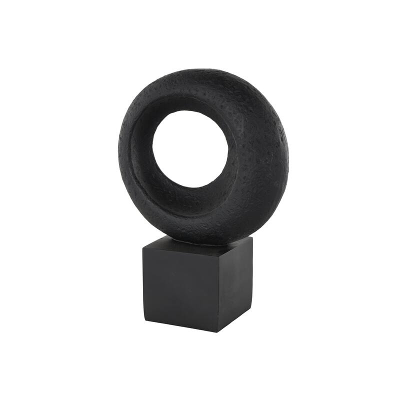 Polystone Geometric Textured Cutout Ring Decorative Sculpture with Block Base - Black - Roche River Decor - Black