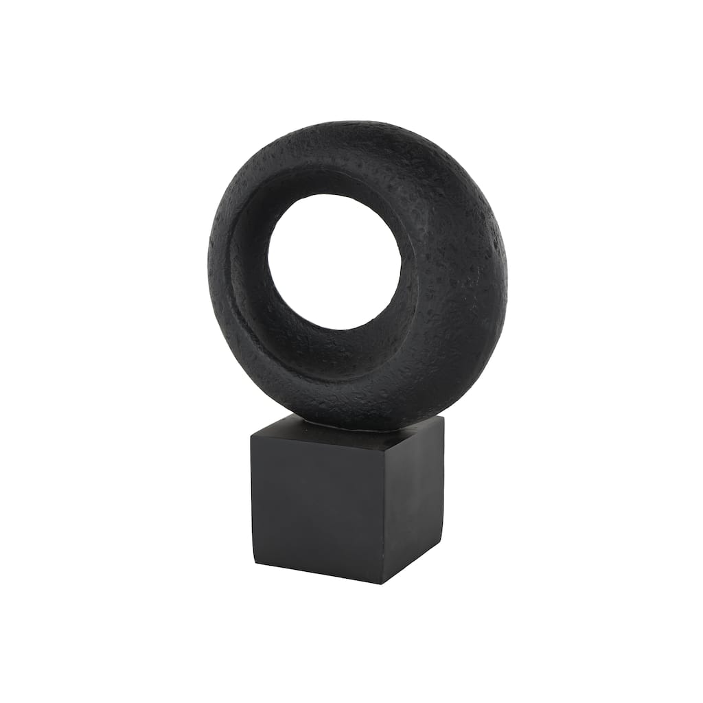 Polystone Geometric Textured Cutout Ring Decorative Sculpture with Block Base - Black - Roche River Decor