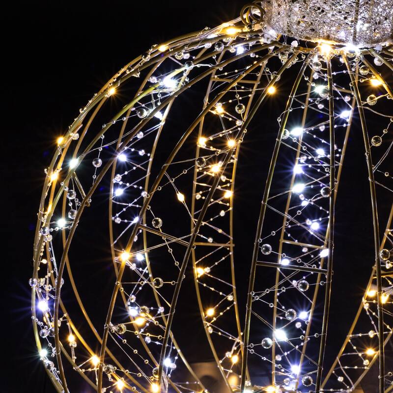 LED Lighted 3D Beaded Ball Ornament Outdoor Christmas Decorations - Candlelight Clear - Set of 3 - Gold