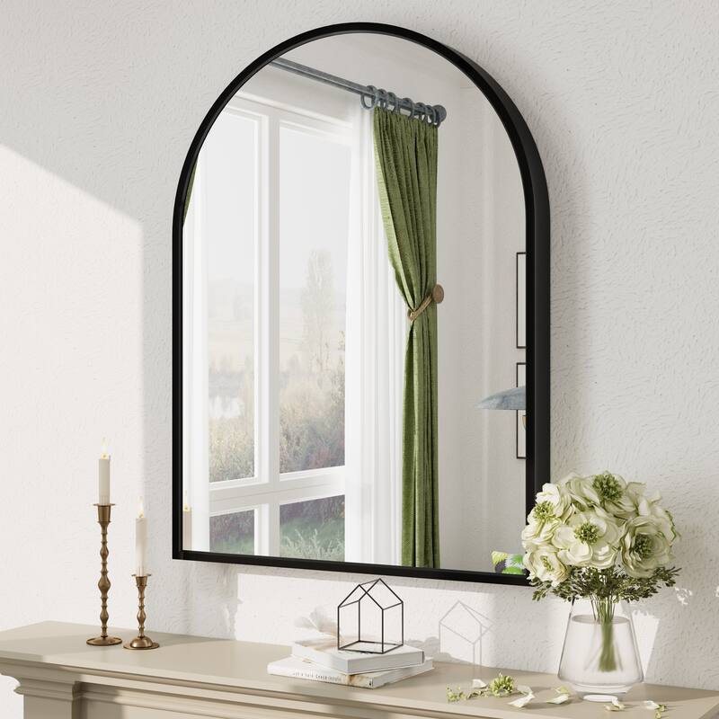 Arch High-Strength Tempered Glass and Aluminum Alloy Framed French Cleat Mounted Wall Mirror