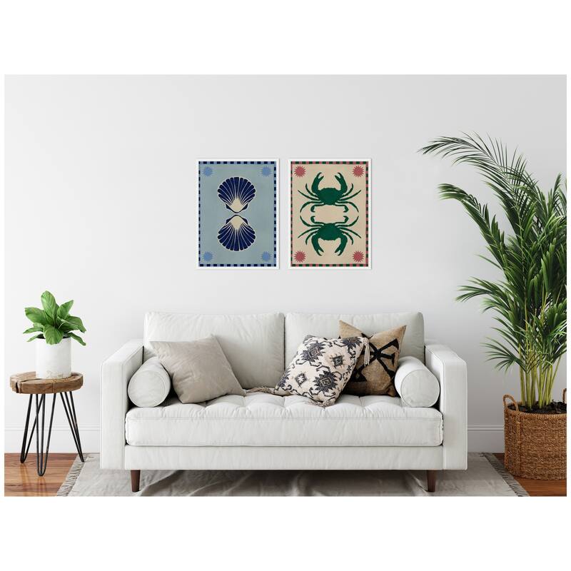 Kate and Laurel Sylvie Lush Duo Seashells and Crabs Framed Canvas Art Set by Shatha Al Dafai