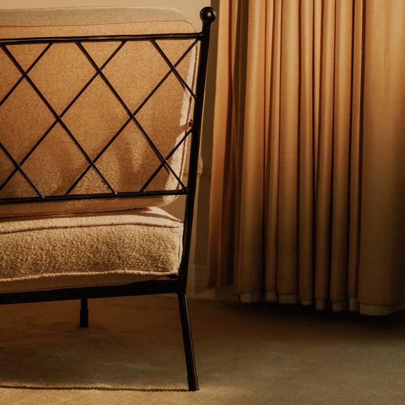 NADAAL STUDIOS Auronel Occasional Chair, Hammered Iron Frame, Terracotta Recycled Blend Upholstery