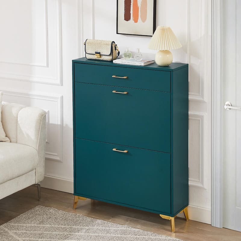 32 in.W 3-Tier MDF Shoe Storage Cabinet with Flip-Top Drawers