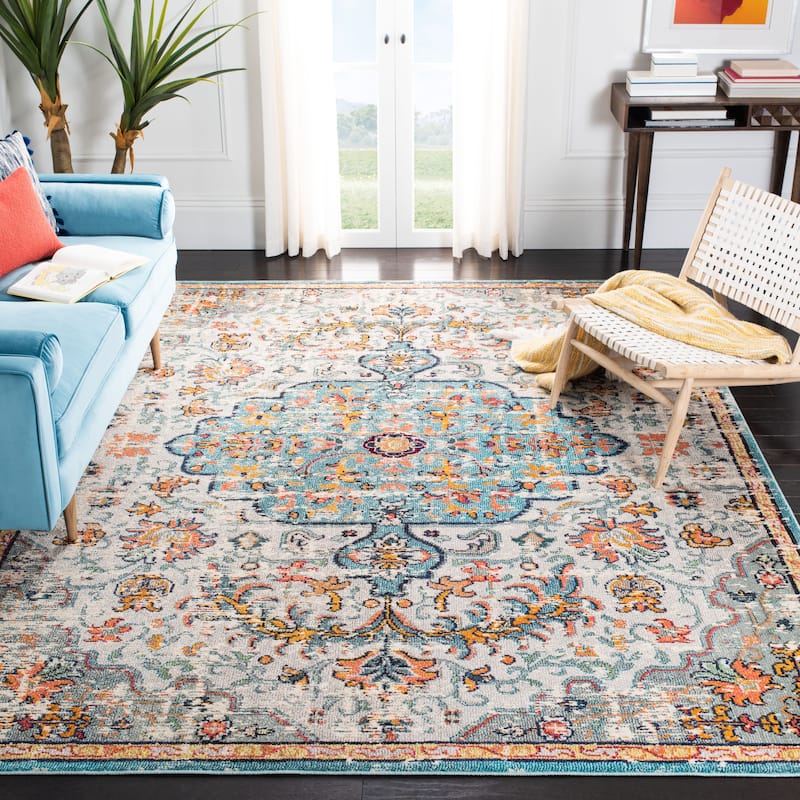 SAFAVIEH Madison Sabire Boho Medallion Distressed Rug - 8' x 10' - Grey/Light Blue - Rectangle