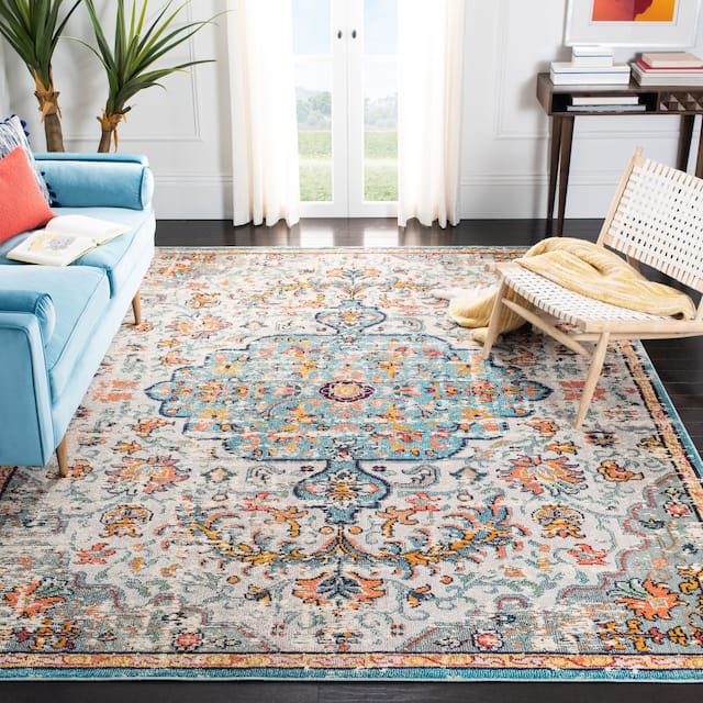 SAFAVIEH Madison Sabire Boho Medallion Distressed Rug - 12' x 18' - Grey/Light Blue