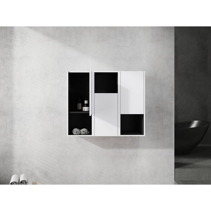 Modern Wall-Mounted Bathroom Side Cabinet with Soft-Close Doors, Floating Design, 6 Storage Compartments, 12-Inch Width
