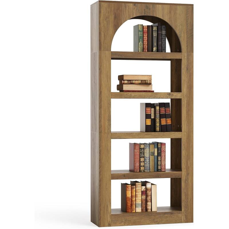 5-Tier Arched Bookshelf, 70.8 Inches Modern Wooden Bookcase with Storage - 31.5" W x 11.8" D x 70.8" H