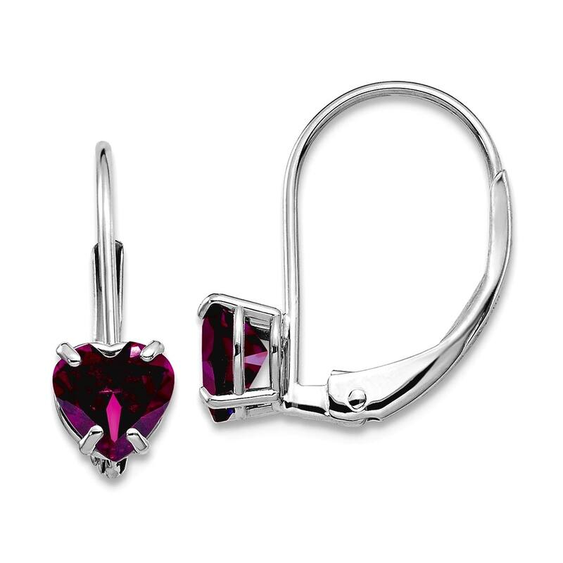 Curata 14k White Gold 5mm Heart Gemstone Leverback Earrings - 17x5mm - Rhodolite Garnet