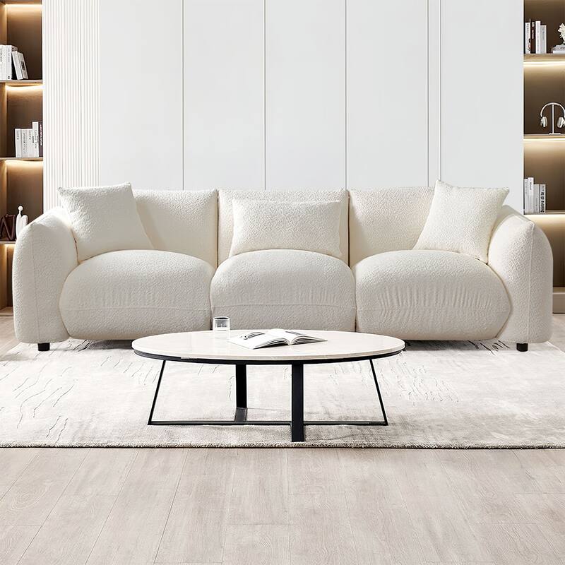 Mid Century Modern 102.36" Boucle Upholstered 3-seater Sofa with Pillows for Livingroom