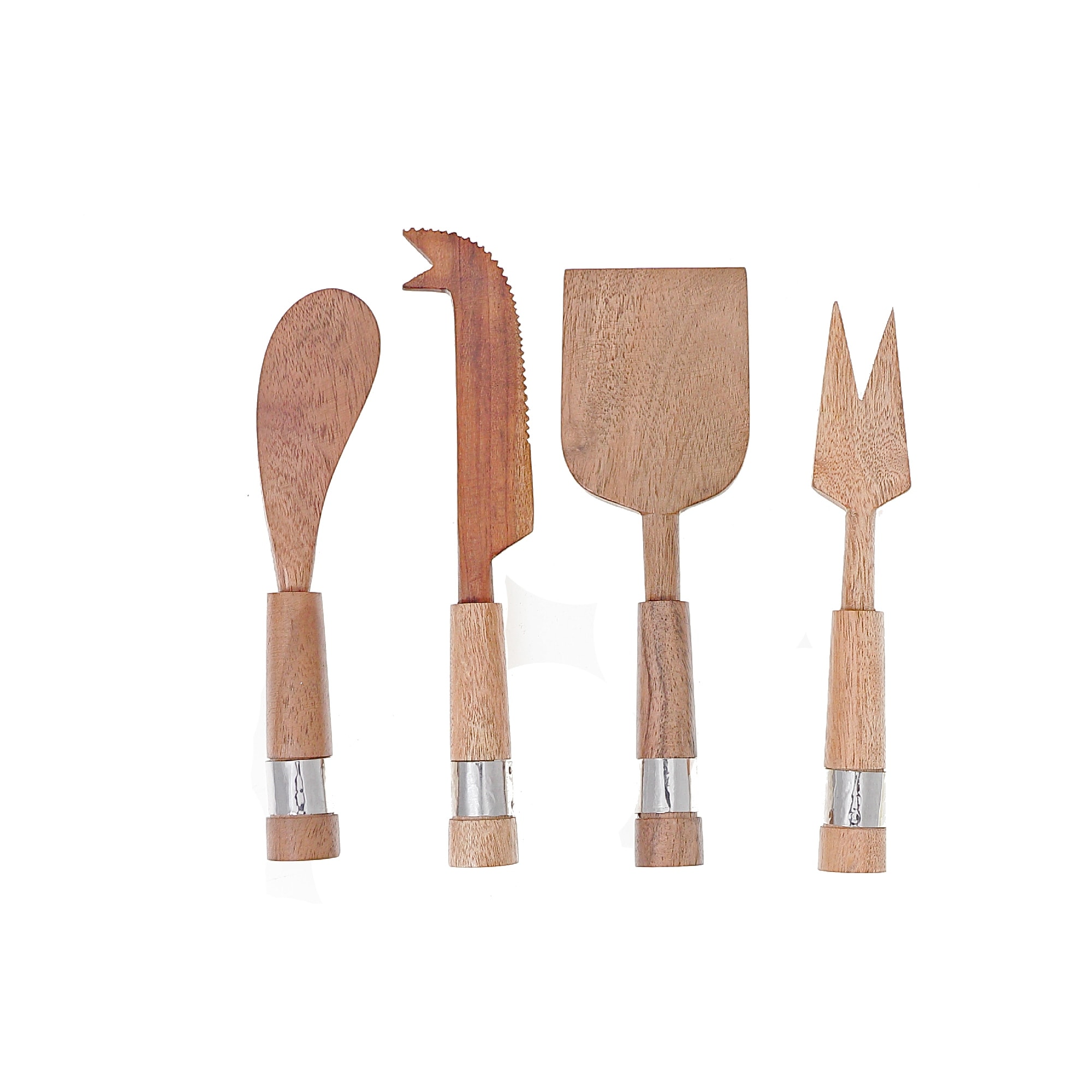 IH Casa Decor Natural Acacia Wood With Hammered Nickel 4 Pc Cheese Cutlery Set