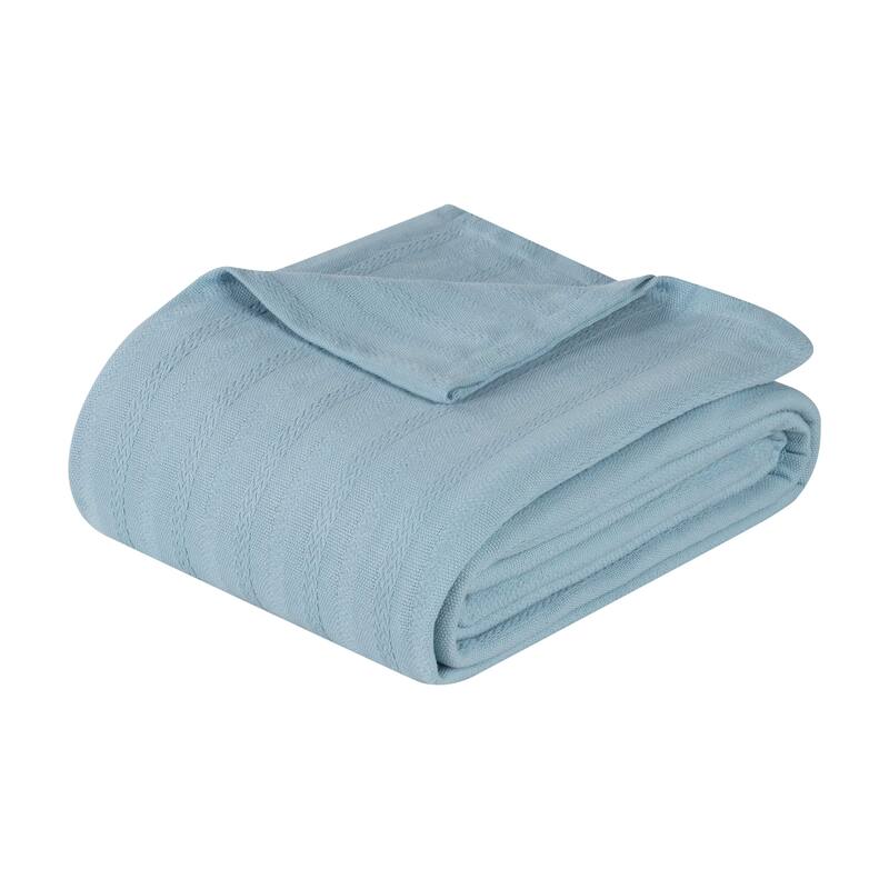 Superior Clara Cotton Textured Striped Lightweight Woven Blanket - Twin - Light Blue