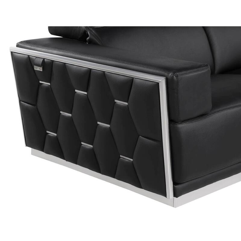 HomeRoots 70" Black And Silver Italian Leather Loveseat