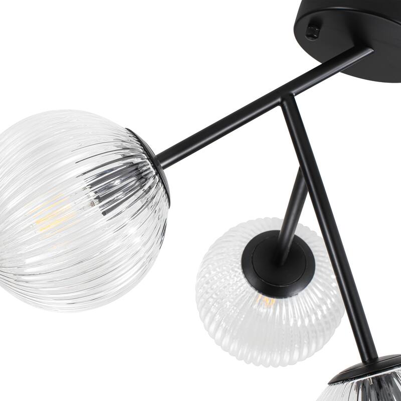 Modern 3-Light Semi-Flush Mount Light with Ribbed Glass Shades